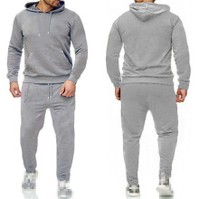 (LightGray, M) Men's pullover sportswear hoodie jogging pants suit