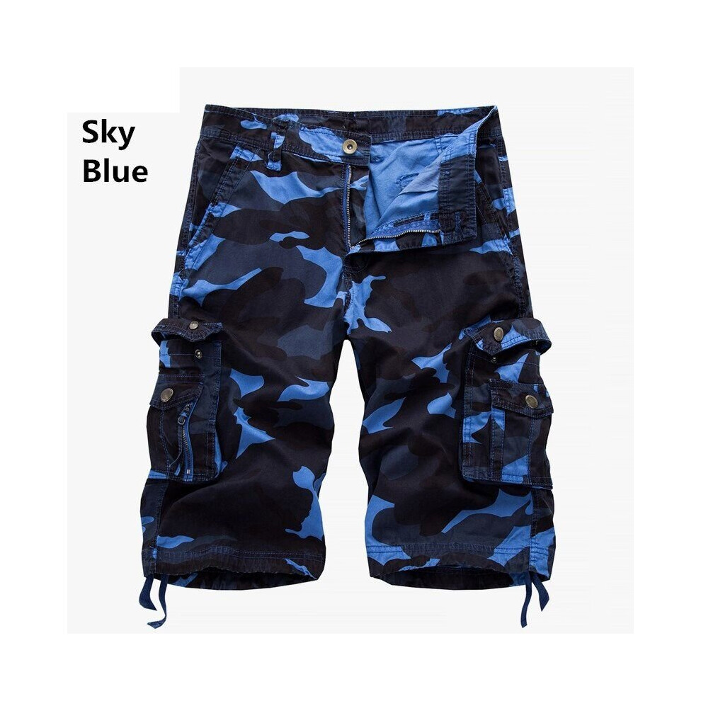 (Blue, 32) Men's Tactical Military Camouflage Cargo Shorts