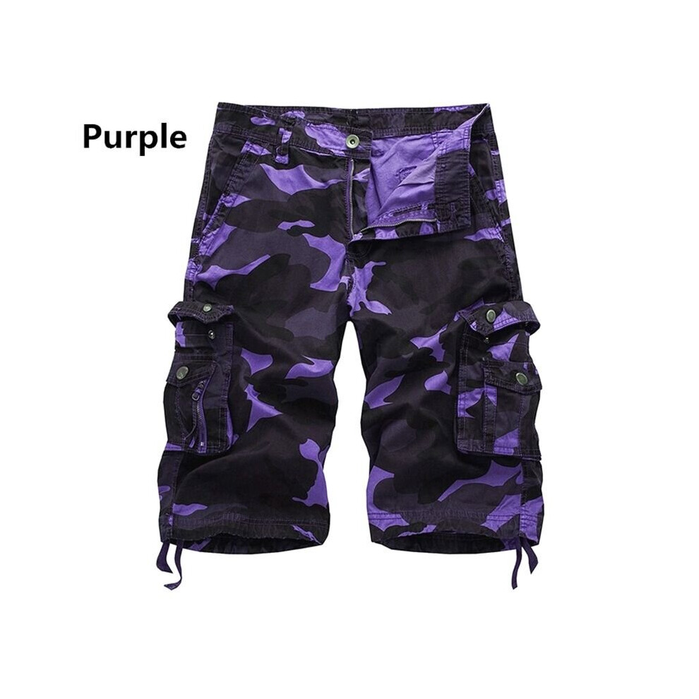 (Purple, 30) Men's Tactical Military Camouflage Cargo Shorts