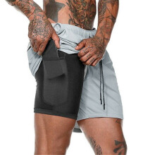 (Gray, L) Men's gym jogging sports shorts casual pants with pockets