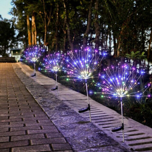 (4pcs multicolor lights) 90 LED Starburst Solar Powered Stake Lights New