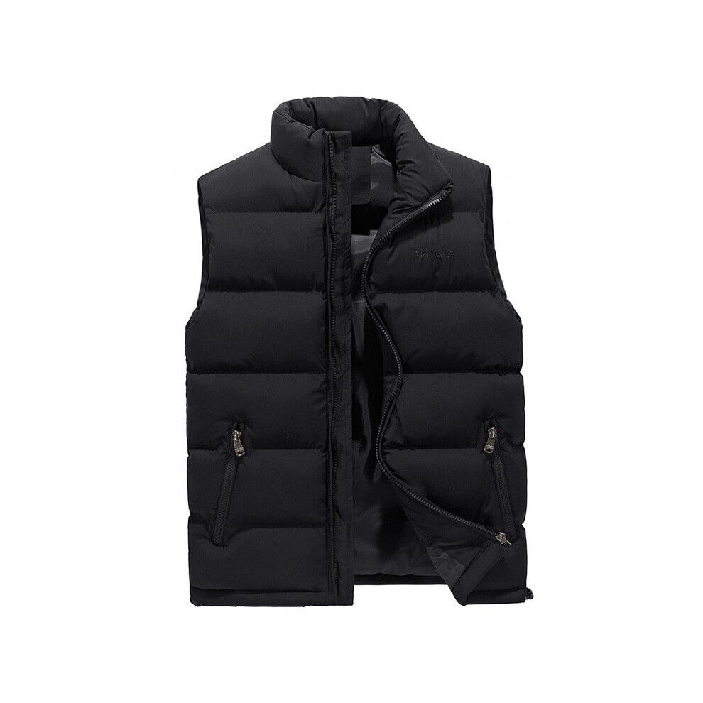 (Black, 5XL) Men's winter down vest warm sleeveless padded jacket 