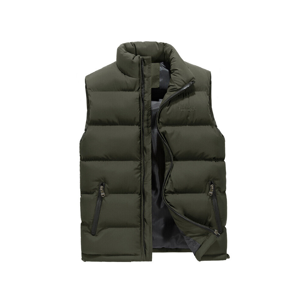 (Army Green, 5XL) Men's winter down vest warm sleeveless padded jacket 