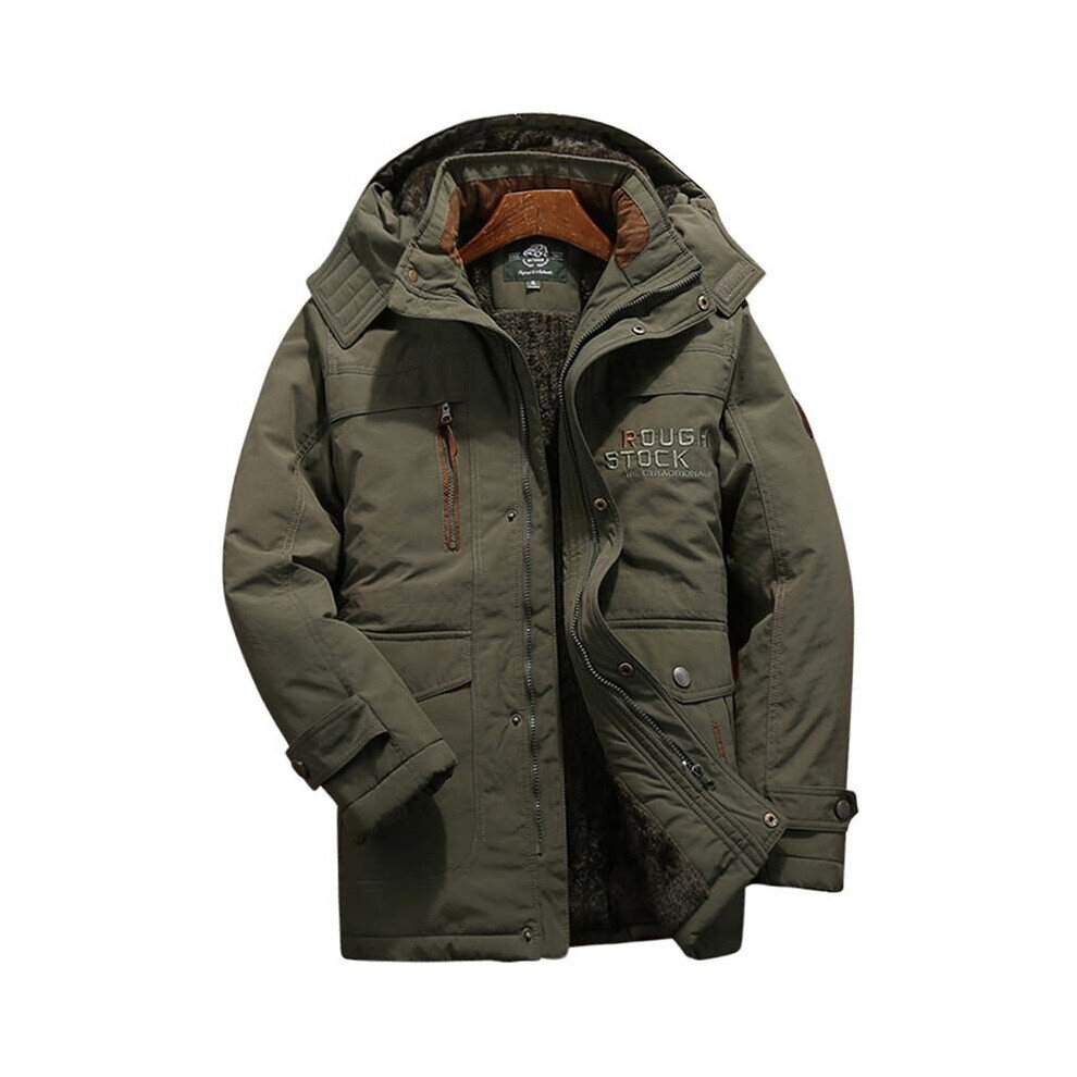 (Army Green, 3XL) Men's Winter Warm Hooded Jacket Zip Aviator Parka