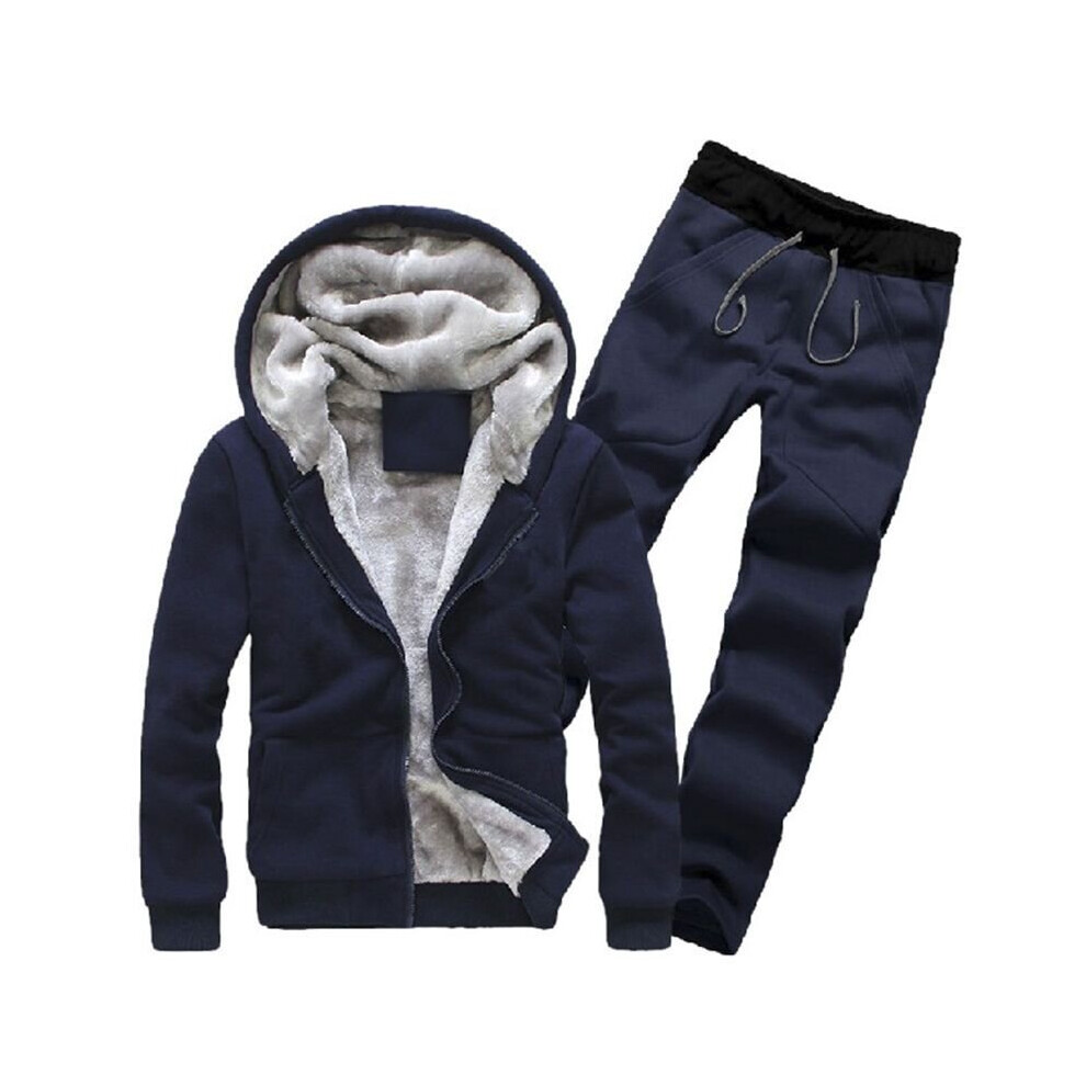 (Navy Blue-Tops Trousers 2pcs Sets, Tag size M = US/AU/UK/EU XS) 2Pcs Men Winter Fitness Tracksuit Set Running Hoodie Sweatshirt Pant Casual Suit