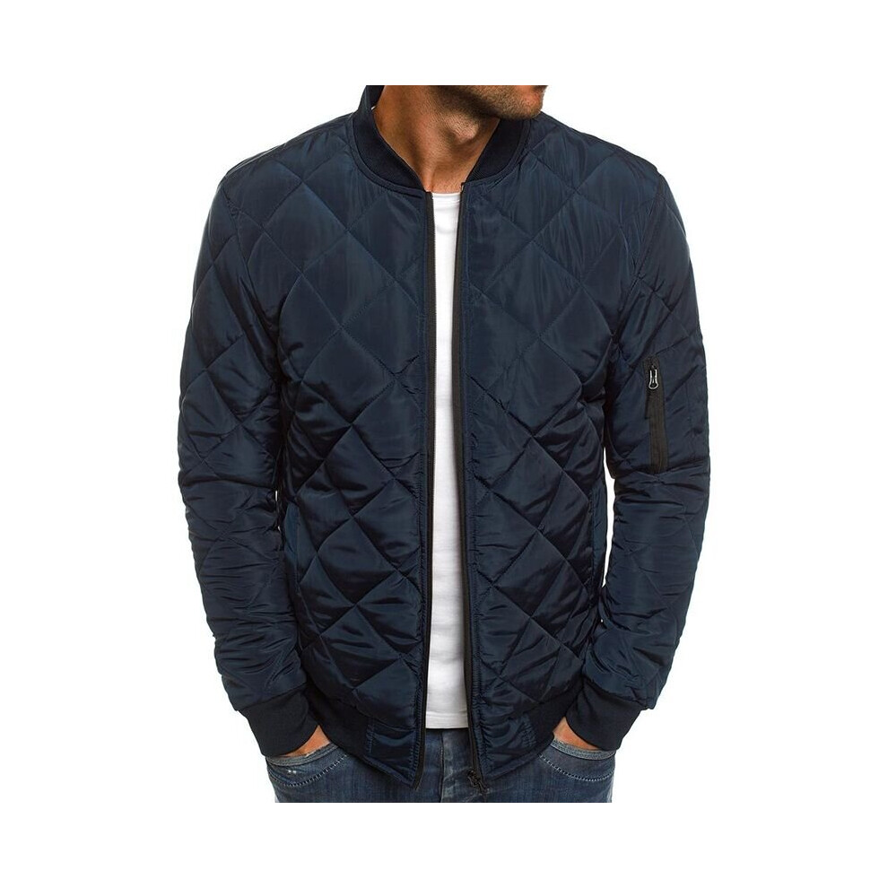 (Navy, 3XL) Men's quilted padded down jacket winter warm jacket