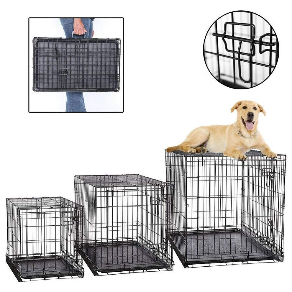 (20inch, Black) Dog Crate Puppy Pet Cage Carrier Folding 2-Doors