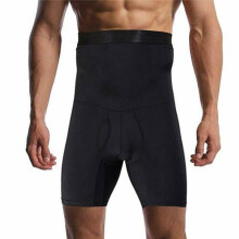 (Black Open Crotch, L) Men's body shaping shorts high waist tummy tuck