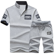 (Gray, M) Men's stand-up collar T-shirt shorts suit sportswear suit