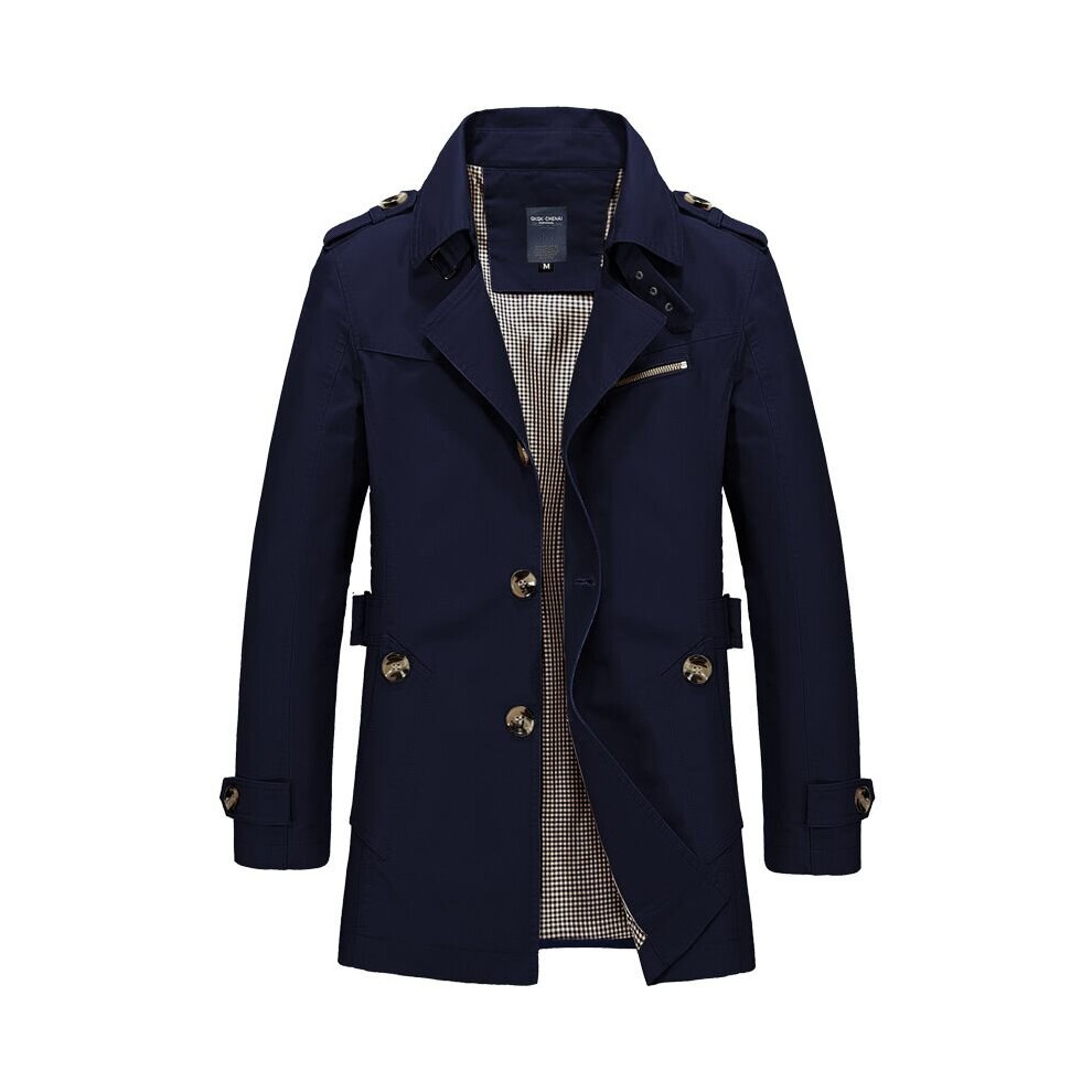 (Navy Blue, XL) Men's winter mid-length jacket coat cotton trench coat