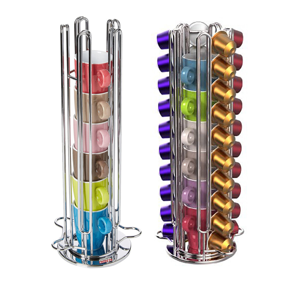 Nespresso Coffee Pod Dispenser Capsule Holder Stand Rack Tower 6 x Espresso Mugs