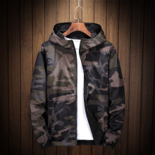 (Army Green Camouflage, Tag XL=US M) Reversible men's jacket jacket with hood camouflage jacket