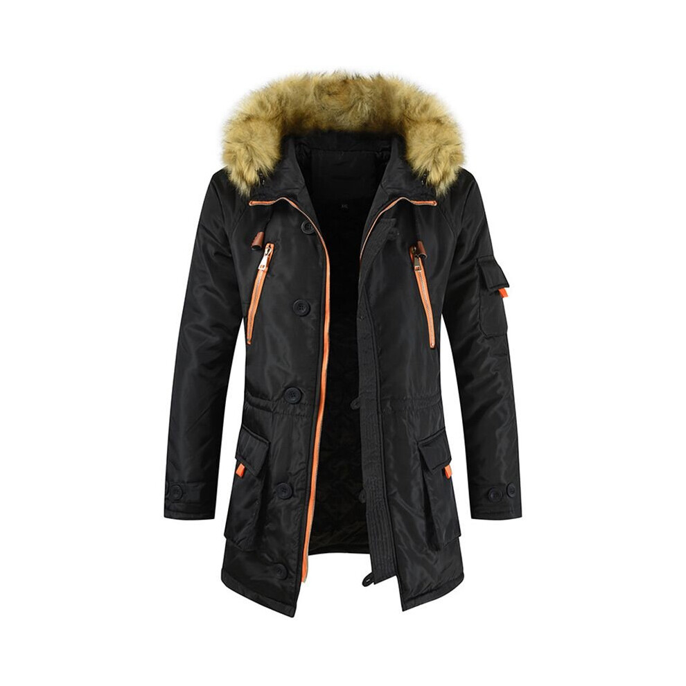 (Black, 7XL) Men's windbreaker hooded winter warm coat outdoor jacket