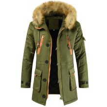 (Army Green, L) Men's windbreaker hooded winter warm coat outdoor jacket