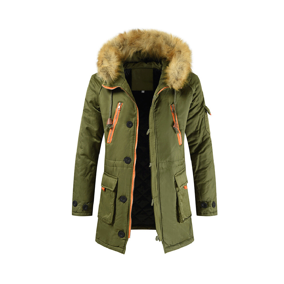 (Army Green, L) Men's windbreaker hooded winter warm coat outdoor jacket