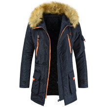 (Navy, 4XL) Men's windbreaker hooded winter warm coat outdoor jacket