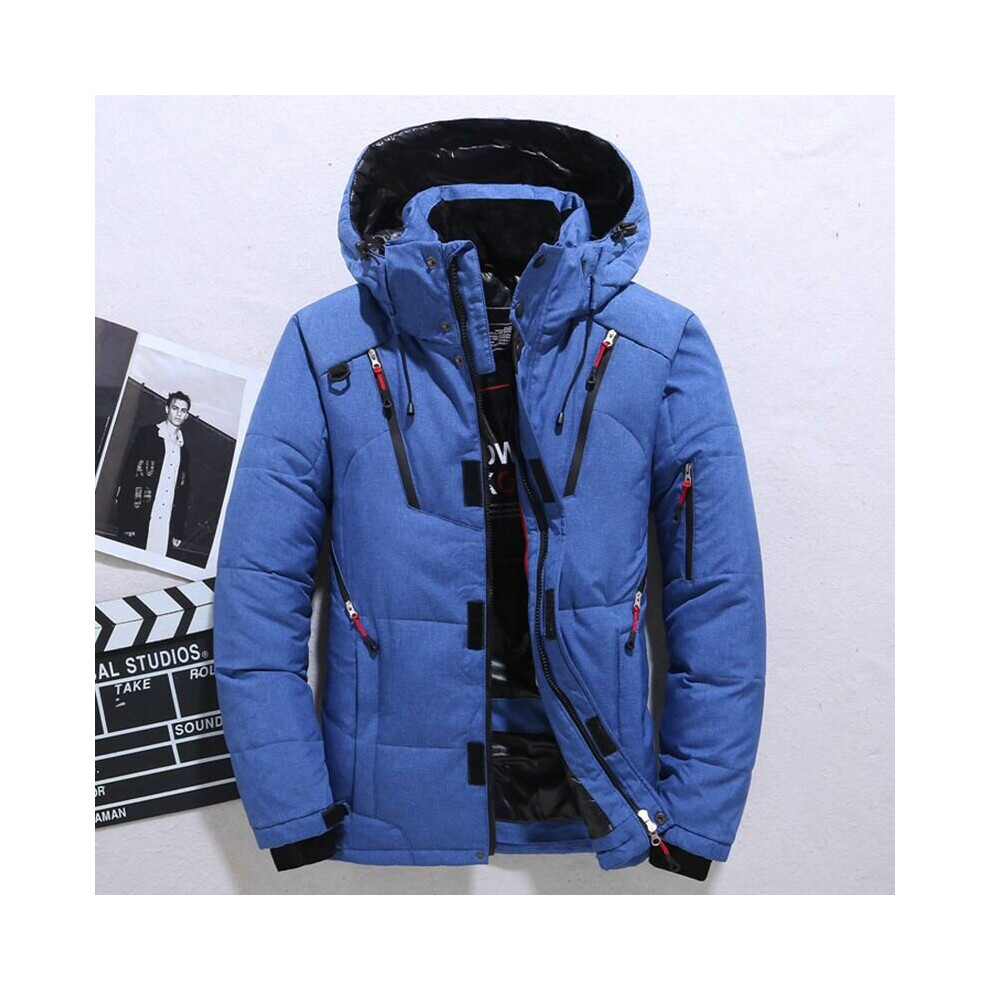 (Blue, Xl) Men's Warm Duck Down Jacket Ski Jacket Hooded Down Coat Multicoloured