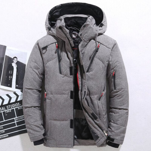 (Gray, M) Men's warm duck down jacket ski jacket hooded down coat