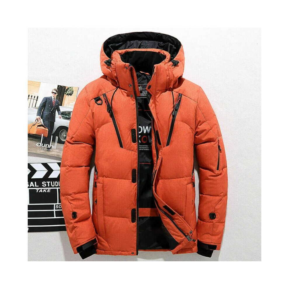 (Orange, L) Men's warm duck down jacket ski jacket hooded down coat