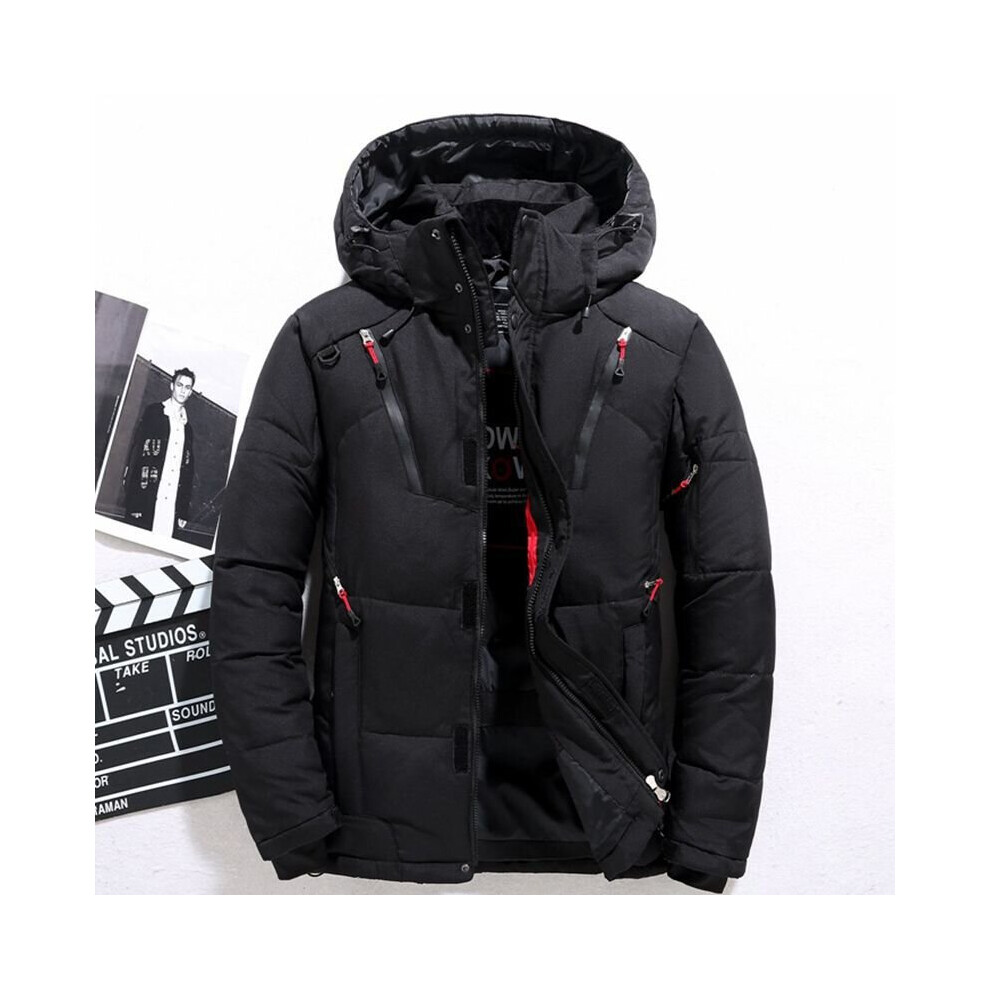 (Black, M) Men's Warm Duck Down Jacket Ski Jacket Hooded Down Coat Multicoloured