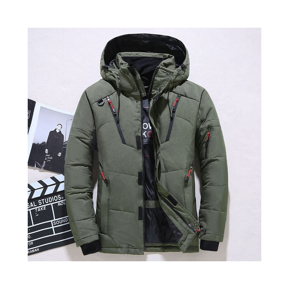 (Green, 2XL) Men's warm duck down jacket ski jacket hooded down coat