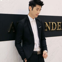 (Black, L) Men's formal single-button blazer business jacket