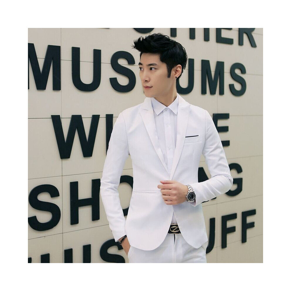 (White, 3XL) Men's formal single-button blazer business jacket