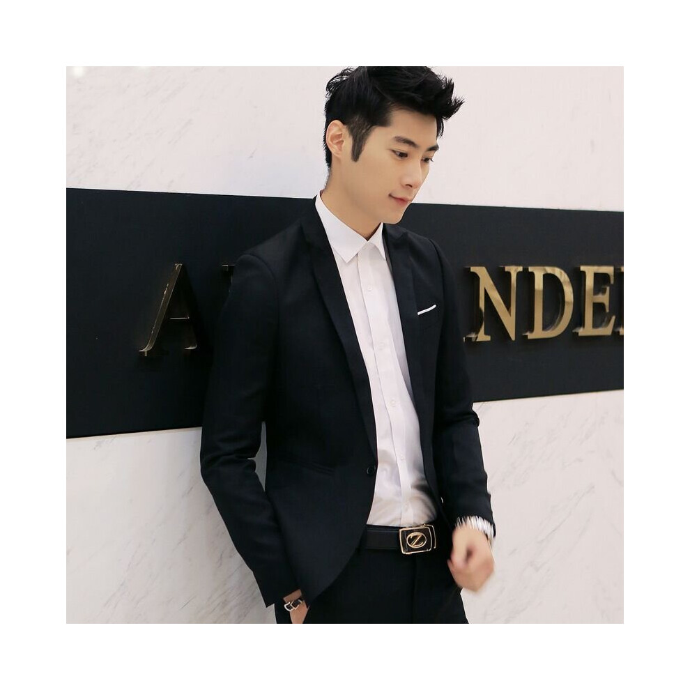 (Black, M) Men's formal single-button blazer business jacket
