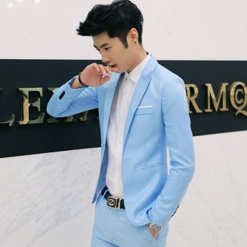 (Sky blue, 3XL) Men's formal single-button blazer business jacket