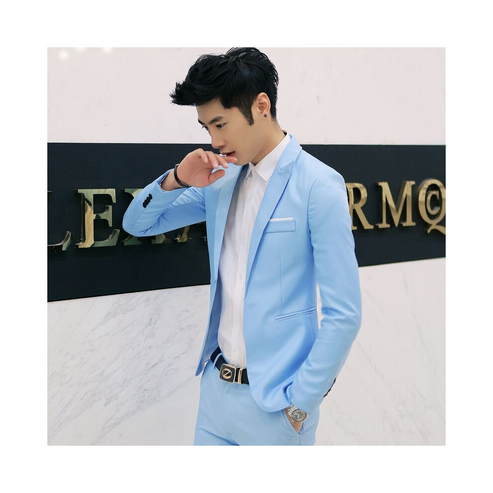(Sky blue, 3XL) Men's formal single-button blazer business jacket