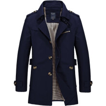 (Navy Blue, L) Men's winter mid-length jacket coat cotton trench coat