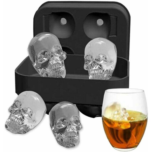 3D Skull Ice Cube Tray Mould Makes Four Vivid Skulls Silicone Ice Cube Maker
