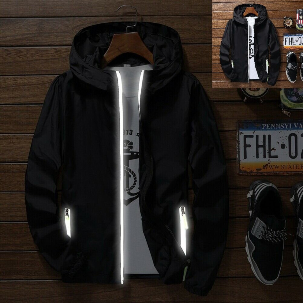 (Black, M) Men's Luminous Zip Jacket Hoodie Sports Jacket Top