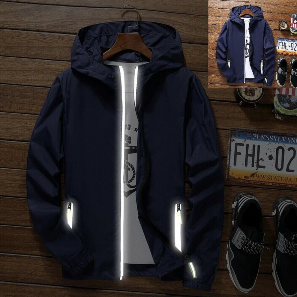 (Dark Blue, L) Men's Luminous Zip Jacket Hoodie Sports Jacket Top