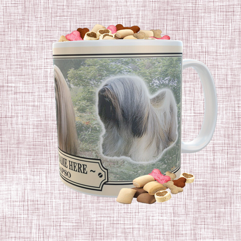 Personalised Lhasa-Apso Dog Breed Ceramic Gift Mug with Dog Biscuits