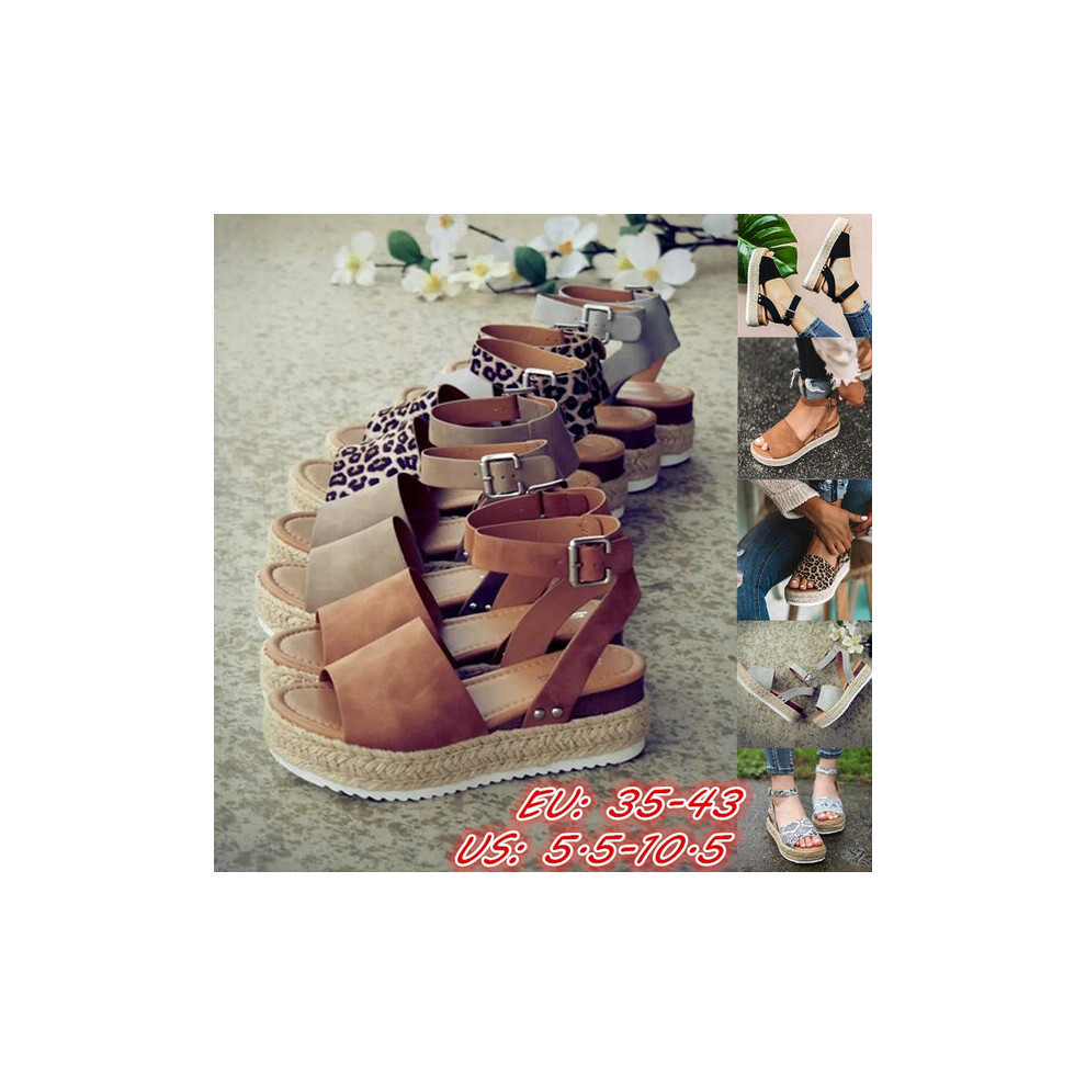 (white, 39) Women Open Toe Ankle Braid Strap Straw Platform Sandals Adjustable Buckle Wedge Rubble Sole Summer Shoes Cute Espadrille