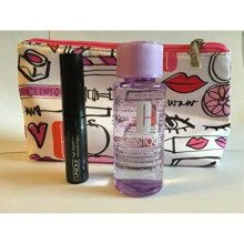 Clinique popular makeup travel size: take the day off makeup remover 1.7 oz/ 50 m + high impact mascara .14 oz/ 3.5 ml + beautiful makeup bag