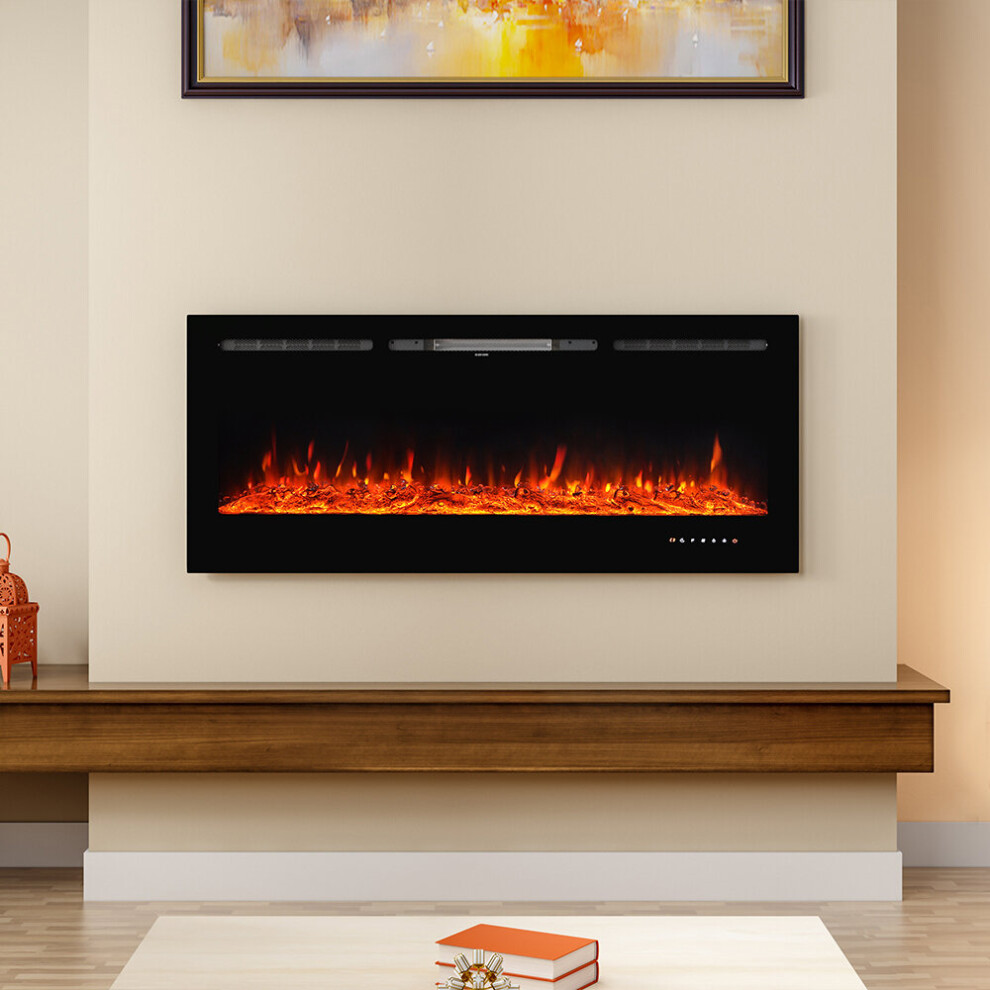 (50 Inch) in-Wall Recessed Mount Electric Fireplace Insert LED Flame Fire Heater