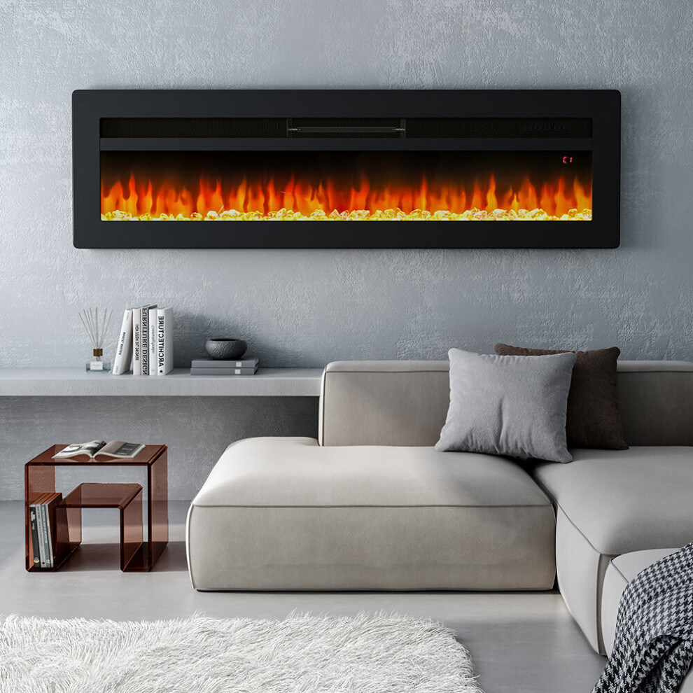 (Black 50inch) Living And Home LED Electric Wall Fireplace | 9 Flame Colours with Freestanding Leg