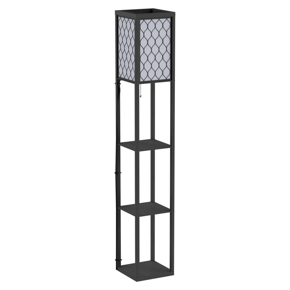 HOMCOM Modern Floor Lamp Light w/ 4-tier Storage Shelves Fabric Lampshade Black