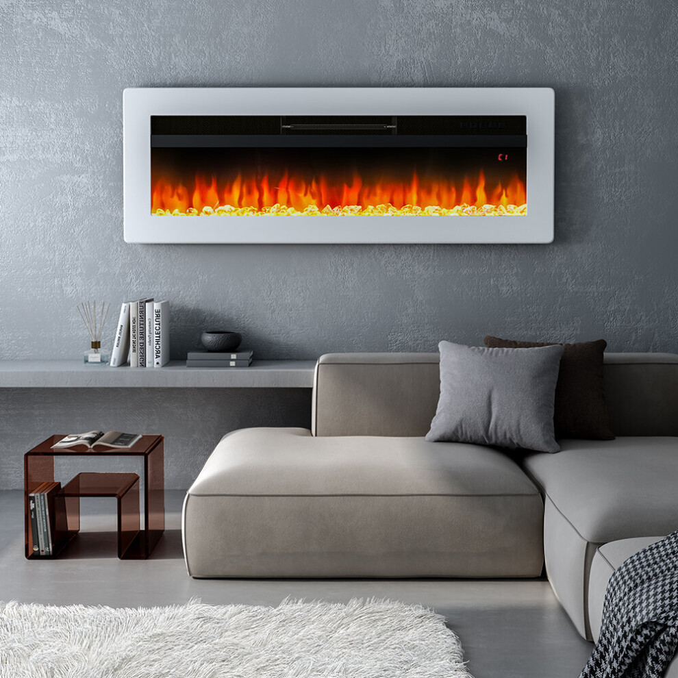 (White 40inch) Living And Home LED Electric Wall Fireplace | 9 Flame Colours with Freestanding Leg