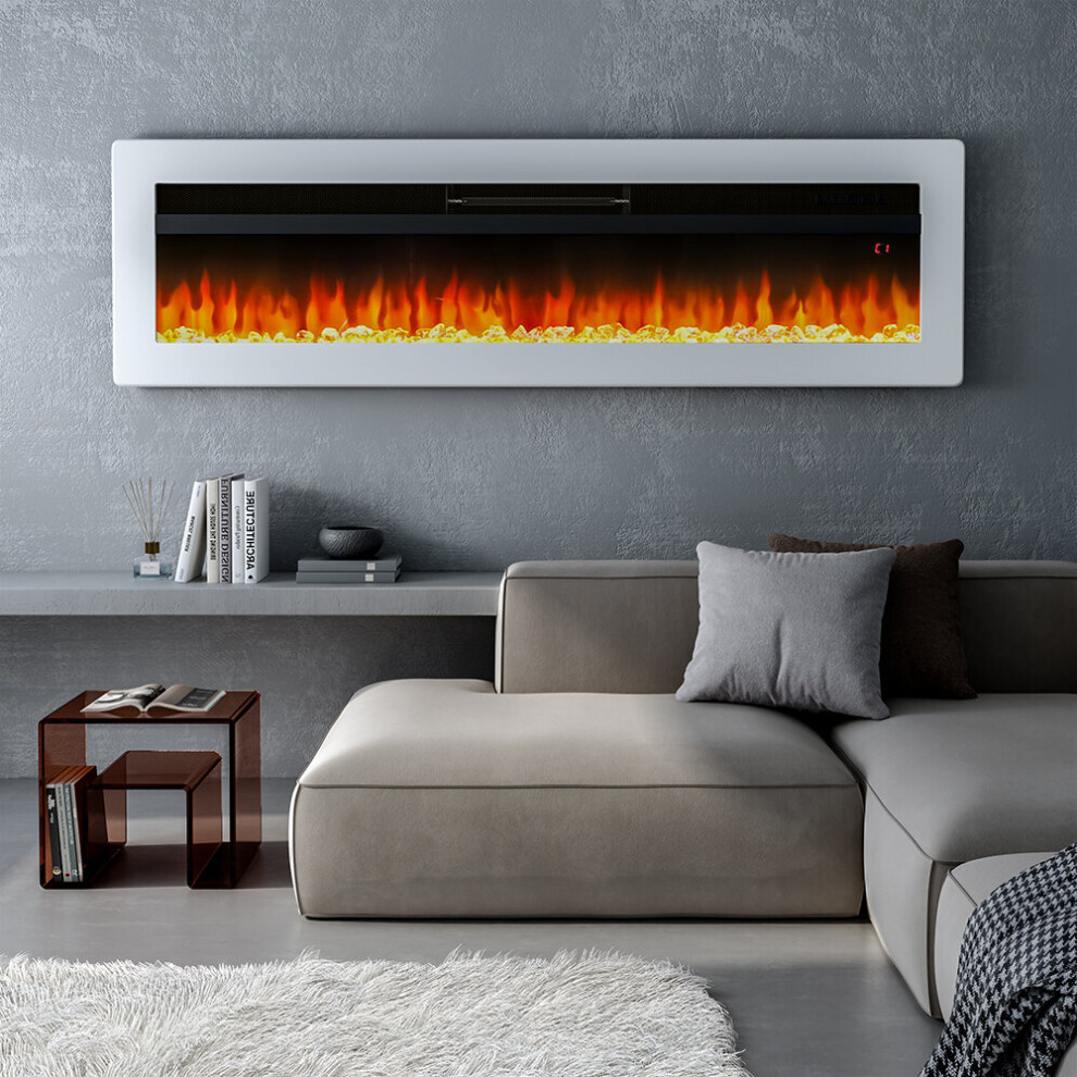 (White 50inch) Living And Home LED Electric Wall Fireplace | 9 Flame Colours with Freestanding Leg