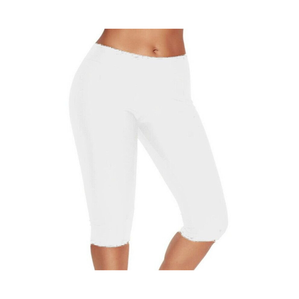 (White, M) Women's solid color casual riding mid-rise leggings