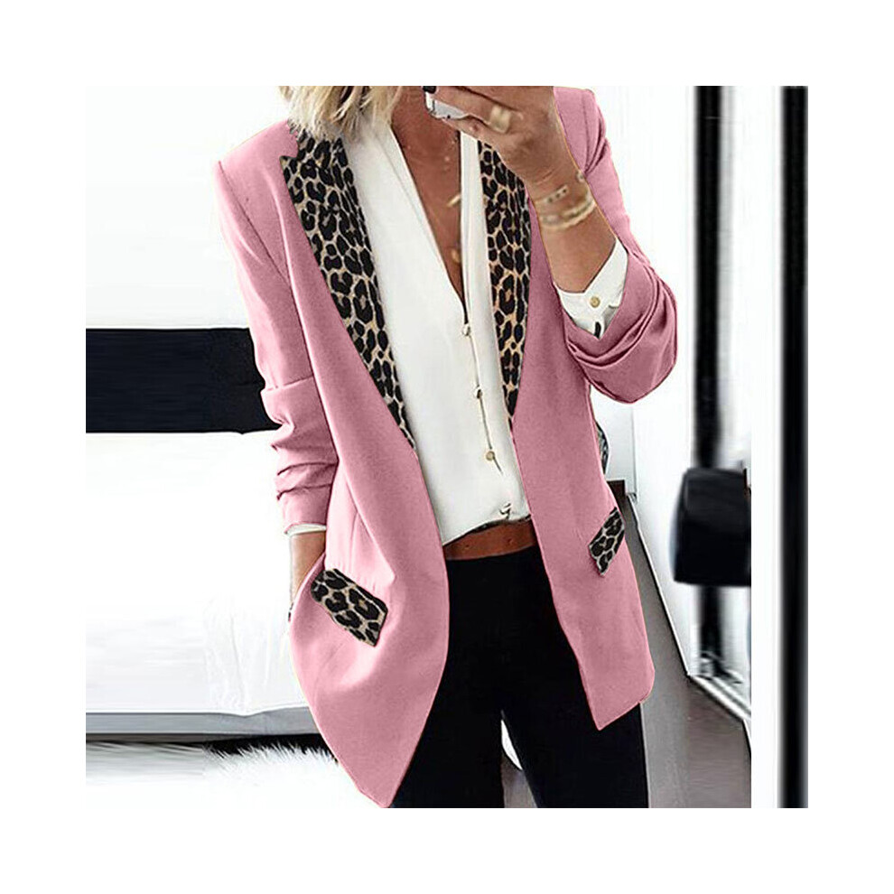 (Pink, M) Women's Blazer Leopard Jacket Casual Long Sleeve  Coat Office OL Outwear Cardigan