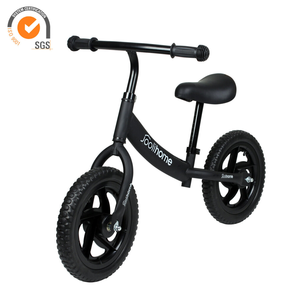 12" Balance Bike Carbon Steel Frame No Pedal Walking Balance Bike Training Bicycle for Kids and Toddlers 2- to 6 Years Old Bike Black