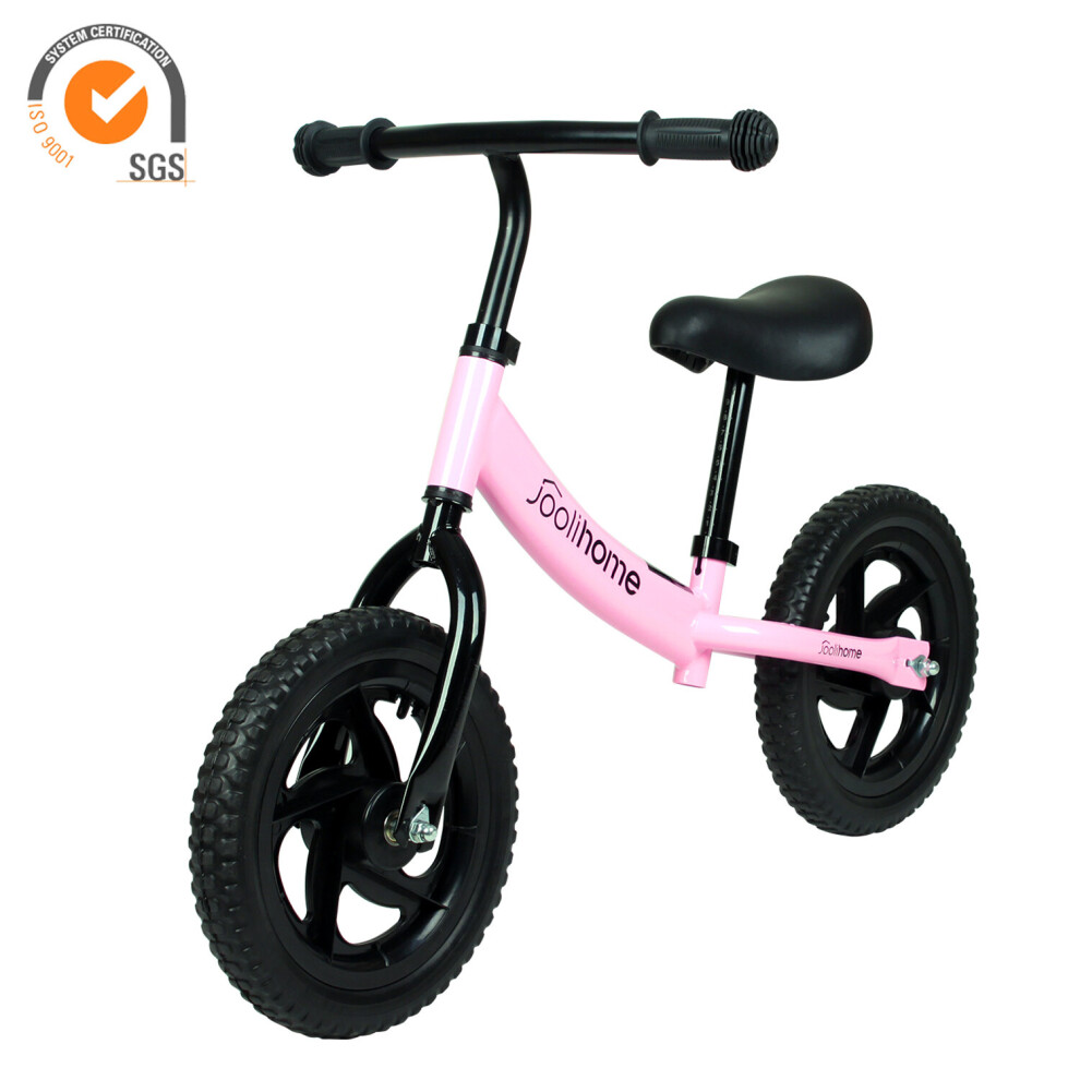 12" Balance Bike Carbon Steel Frame No Pedal Walking Balance Bike Training Bicycle for Kids and Toddlers 2- to 6 Years Old Bike Pink