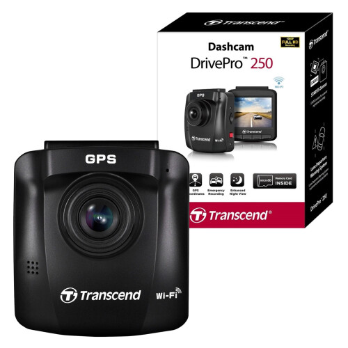 Caméra embarquée + GPS Transcend DrivePro 250 Angle de vue horizontal=140  12 V, 24 V GPS avec détection radar, Accél