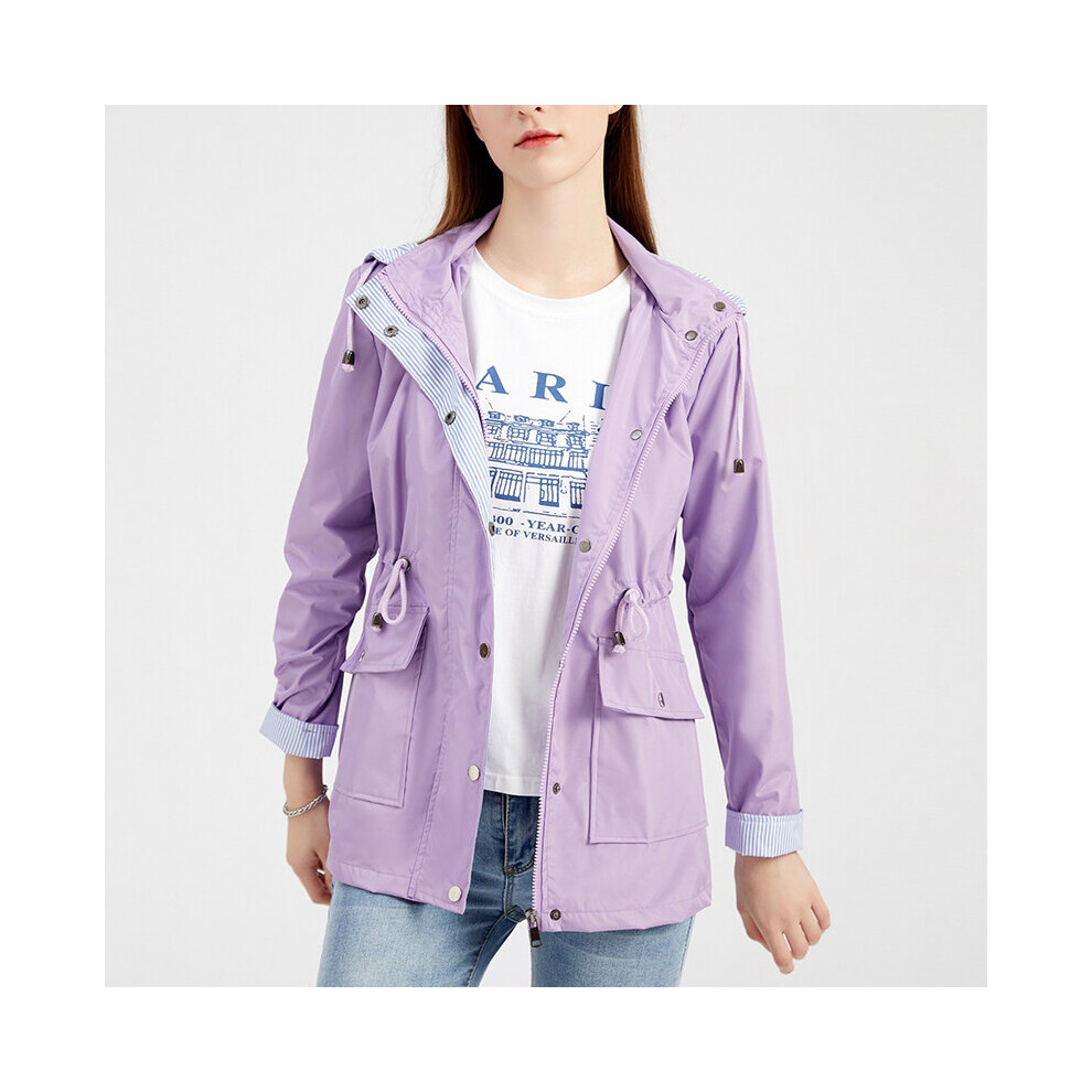 (Purple, L) Women Outwear Waterproof Coat Jacket Raincoat Hooded Zipper Overcoat Windbreaker