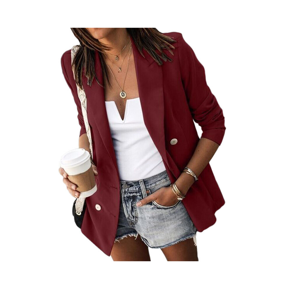 (Claret, M) Women's Coat  Casual Blazer Long Sleeve Jacket Ladies Office OL Outwear Cardigan