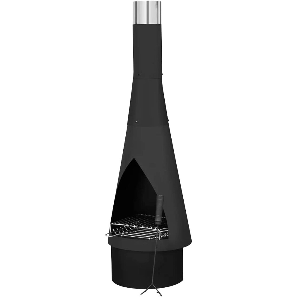 Dellonda Outdoor/Garden/Patio Chiminea, Fireplace, Fire Pit, Heater, Ø37 x H127cm - Black Steel